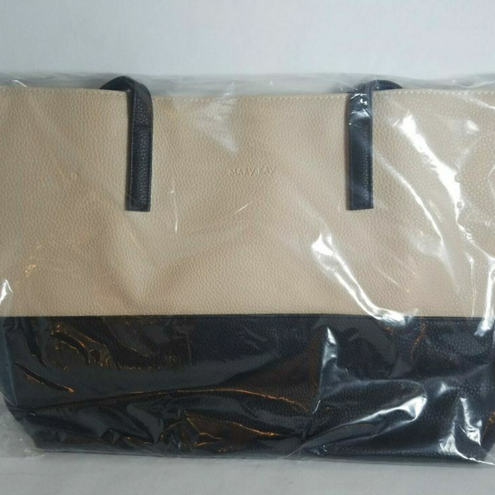 Black and Beige Two-Tone Tote Bag. - Picture 3 of 3